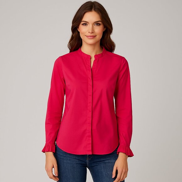 Mos Mosh Hot Pink Blouse Medium Ruffle Cuff Minimalist Danish Style - Picture 1 of 13